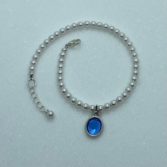 Something Blue 4mm Swarovski Pearl Oval Blue Charm Anklet. - Picture 5 of 8